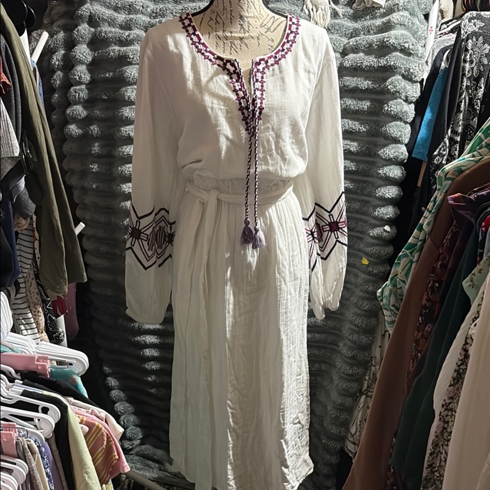 Lane Bryant White Long Sleeve Sundress with Scoop Neck